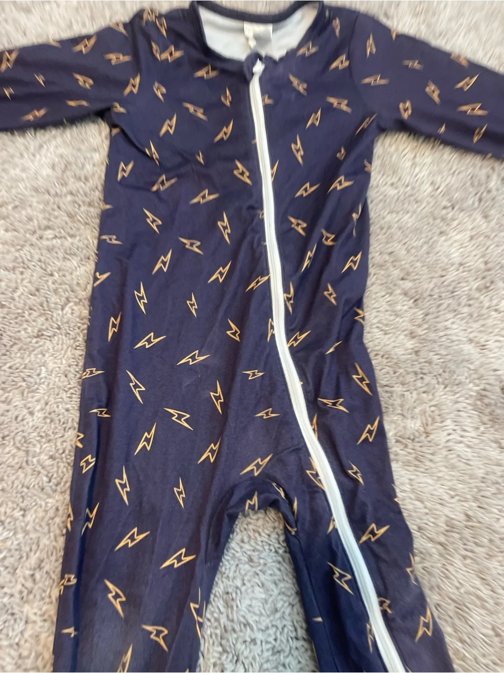 Kids Navy Lightning One-Piece Pajamas with Zipper